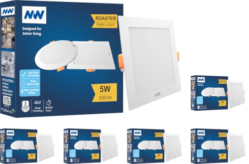 Image of NW 5W Roaster Square LED Panel Light | Concealed Ceiling Downlight | False Ceiling Recessed Light | Energy Efficient | High Brightness | 2 Year Warranty | Light Color- Warm White (Pack of 6)