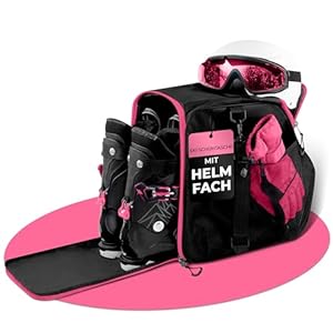 STYNGARD Skischuhtasche mit Helmfach und Stiefelfach [40 L] - Ski Stiefeltasche mit Umhängefunktion und Stauraum für Skizubehör - Tasche für Skischuhe Modell Zermatt (Schwarz-Pink)