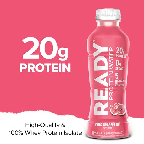 Image of Ready Clear Protein Water, Pink Grapefruit, 20g Whey Protein Isolate 12Pack | 0 sugar, Low-calorie sports drink with electrolytes & essential amino acids for hydration & recovery; 16.9 fl oz