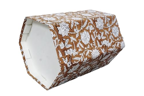 Image of 3.3 Gallon Cotton Hand Block Printed Paper Waste Basket |Small Decorative Trash Can for Housewarming Gifts in Living Room, Bedroom, Bathroom | Eco-Friendly, Plastic-Free (1, Brown White FLOWAR)