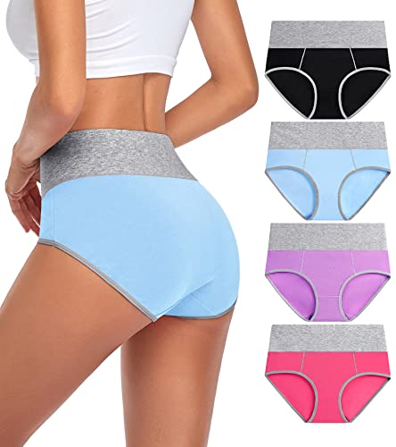 ANNYISON Women's Underwear: Soft, Breathable Cotton High-Waisted Solid Color Briefs for Comfort and Style
