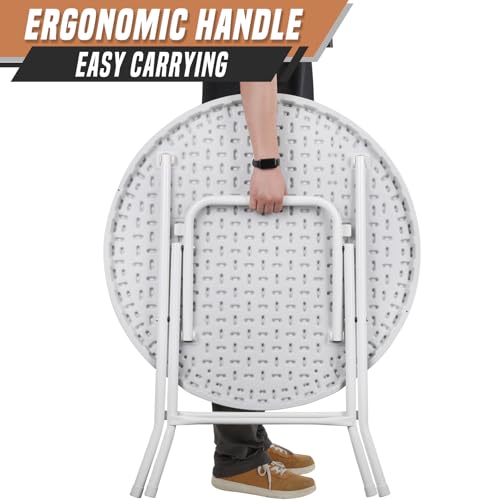 SFIHOME 2.6Ft Round Foldable Table Portable Plastic Table for Banquet Even Indoor Outdoor (White)
