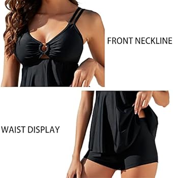 Genfien 2-delige tankini voor dames, badpakken, dubbele schouderbanden, bedrukte top met boyshorts, badmode, badpak, Strepen, 3XL