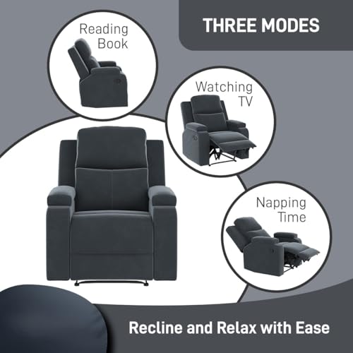 Image of Amazon Brand - Solimo Emerald | Single Seater Sofa Recliner | Manual Recliner (Velvet Grey)