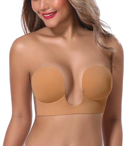 Image of JOATEAY Sticky Bra - Deep Plunge Strapless Push Up Reusable Underwire Adhesive Bra for Women Backless Dress Partywear Wedding