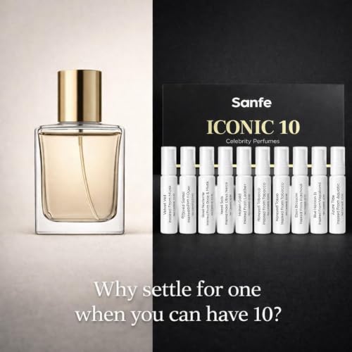 Image of Sanfe Iconic 10 Celebrity Fragrance Set | 10x10ml | Eau De Parfum Collection | Luxury Scents Hamper for Men & Women | Gift Combo | Long Lasting Aroma | Attar Inspired Blend | Premium Essence Pack (Pack of 2)