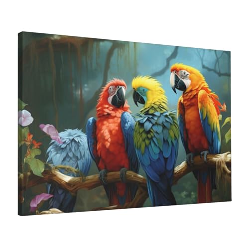 Impression sur toile oiseaux perroquet coloré poster mural salon 40x60 cm