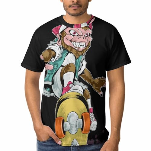 T-shirt homme skateboard du singe col rond manches courtes coton
