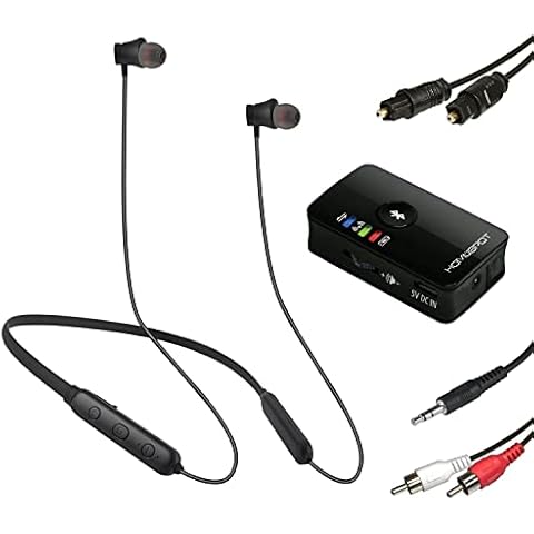HomeSpot Wireless Neckband Headphones for TV Watching with Bluetooth 5.3 aptX LL Transmitter No Delay Lightweight High Volume Ideal for Seniors 3.5mm Aux RCA TOSLINK Optical Cover