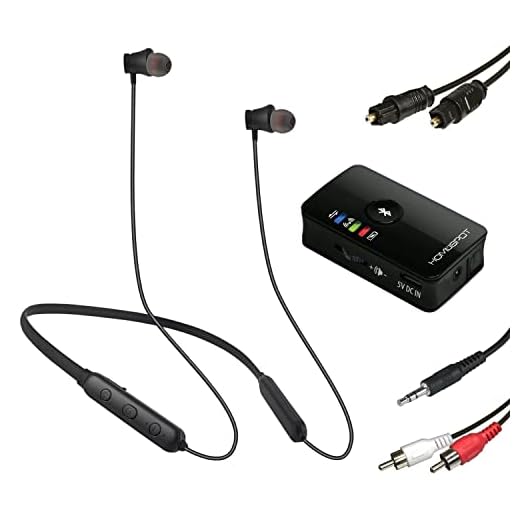 HomeSpot Wireless Neckband Headphones for TV Watching with Bluetooth 5.3 aptX LL Transmitter No Delay Lightweight High Volume Ideal for Seniors 3.5mm Aux RCA TOSLINK Optical