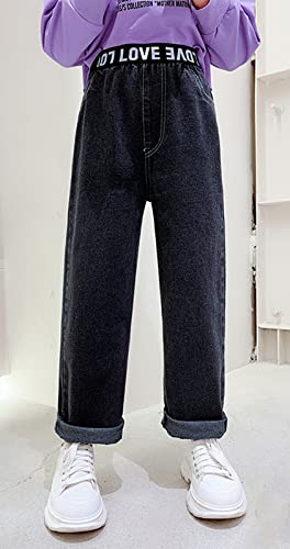 Betusline Girls' Letter Stretch Waist Wide Leg Jeans, 3-13 Years2