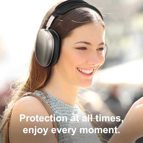 Image of [4 in 1] Silicone Case Cover for AirPods Max, Clear Gradient Soft TPU Ear Cups Cover /Ear Pad Case Cover /Headband Cover Transparent Accessories for Apple AirPods Max (2024 /2020)(USB-C /Lightning), Black