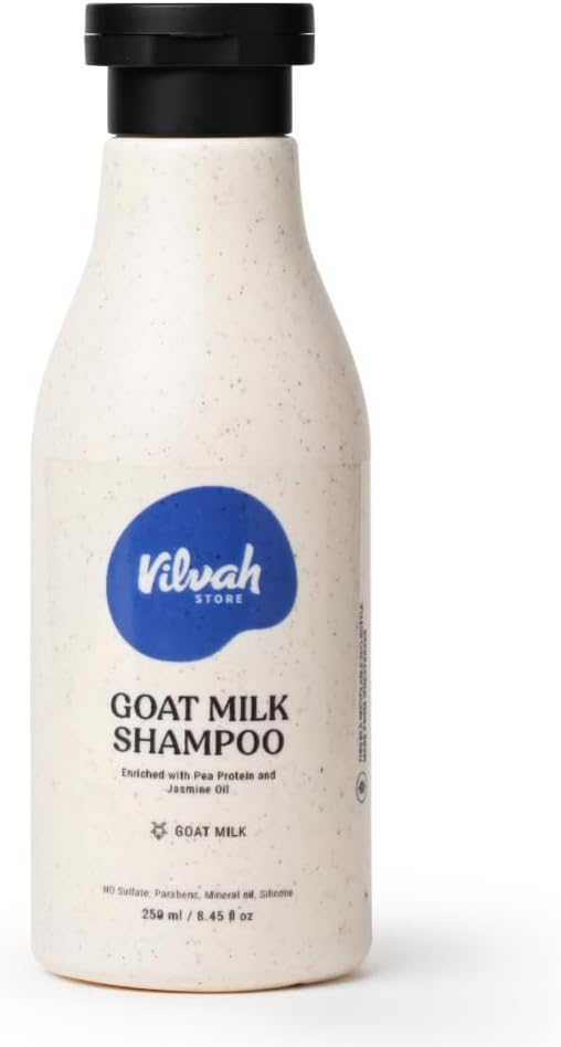 Vilvah Goat Milk Shampoo | with Ceramides for Dry & Frizzy Hair | Nourishing Natural Shampoo that Strengthens, Smoothens & Adds Shine | Sulphate-Free Hair Cleanser for Men & Women | 250ml