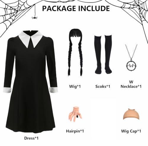 Disfraz infantil negro para niñas con peluca y collar miniatura 2
