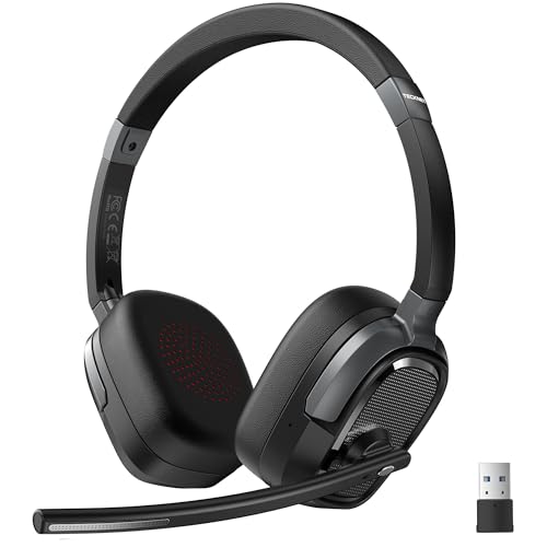 TECKNET Casque Bluetooth sans Fil avec Micro - Casque Anti-Bruit Bluetooth et Casque sans Fil PC avec Adaptateur USB-A Inclus, 50h d'Autonomie, pour PC,...