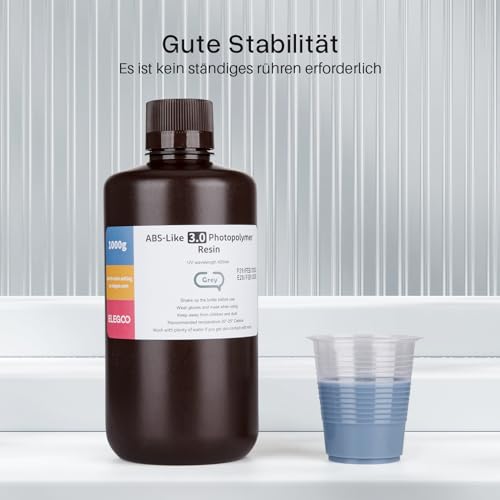ELEGOO ABS-Like 3.0 3D Drucker Resin Grau 1000g, 405nm UV-Härtendes 3D Printer Harz mit Hoher Zugfestigkeit und Biegefestigkeit für MSLA/LCD/DLP 3D Drucker