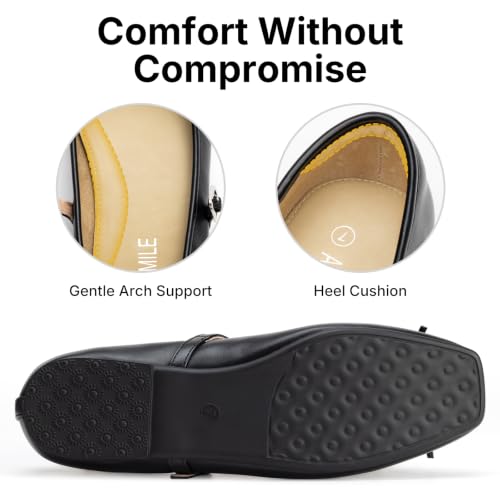ATHMILE Mary Jane Flats for Women, Leather Square Toe Ballet Flats Black by ATHMILE - Used condition - Image 6