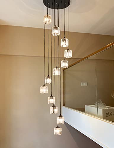 Plafonnier grand lustre cristal moderne salon escalier colimaçon