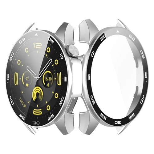 UIUIKA For HUAWEI WATCH GT 4 46mm ��p�J�o�[ HUAWEI WATCH GT 4 46mm �ی�P�[�X �Z�b�g �����K���X�t�B����+���ϏՌ�PC�t���[�� �����E�Ռ��E�X�N���b�`�h�~ ���˒ጸ �w��h�~ �y�ʃX�����݌v(�V��