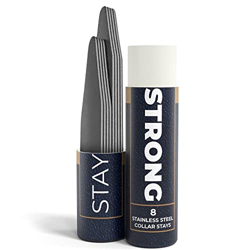 Quality Stays 8 Collar Stays For Men's Dress Shirts - Metal Dress Shirt Collar Inserts In 2 Sizes - Metal Collar Stays For Men In Tube Collar Stay Holder (2" & 2.5") #TOP25