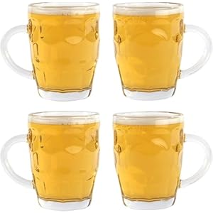 Traditional Beer Glasses | Set of 4 Pint Glasses | Old Fashioned Dimpled Beer Mug | Perfect for Garden Bar & Home Drinking | Britannia Pint Mug | Ale Tankards