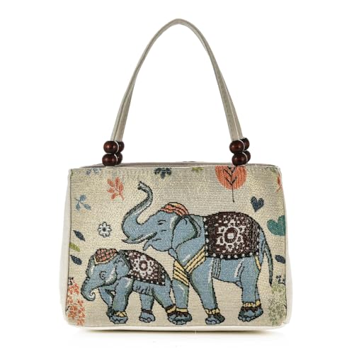 Image of Women Retro Embroidery Satchel Handbag Boho Vintage Handmade Double-Sided Animal Ethnic Hobo Tote Purse Shoulder Handbags
