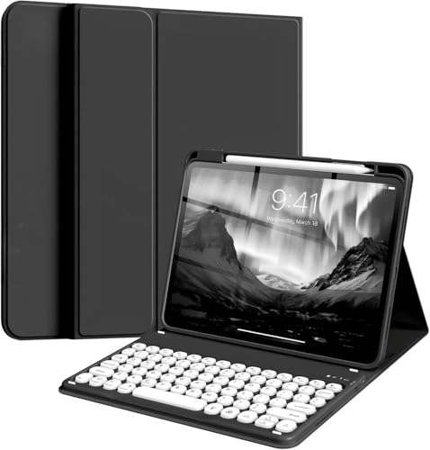Keyboard Case for iPad Pro 13 Inch M5/M4 (2025/2024) ，Cute Stand Cover with Upper Pencil Holder/Round Keys Magnetic Detachable Keyboard，Black