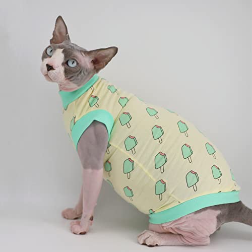 Sphynx-Hairless-Cat-Summer-Cotton-T-Shirts-Cat-Vest-Pet-ClothesRound-Collar-Vest-Kitten-Shirts-Sleeveless-Cats-Small-Dogs-Apparel-Medium-Green-Popsicles