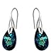 Sterling Silver 925 Blue Green Made with Swarovski Crystals Drop Hook Casual Earrings