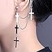 ANDPAI Personalized Multi Layered Long Stainless Steel Cross Chain Dangle Earring Threader Tassel Ear Cuff Black Punk Drop Earring for Women Men Statement Jewelry Gifts (Silver)