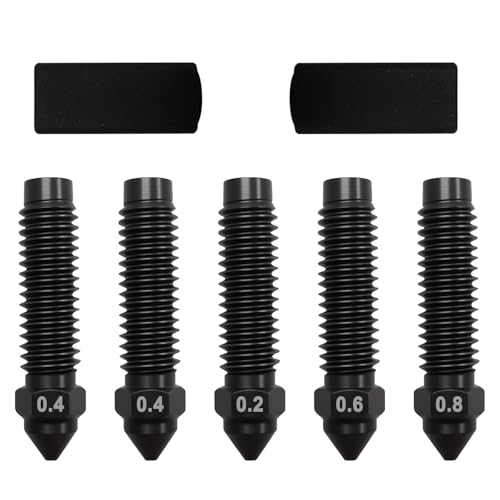 TMYPN 5PCS Upgrade Hardened Steel 3D Printer Nozzle Kits(0.4mm*2, 0.2/0.6/0.8)- for Elegoo Centauri Carbon Nozzles, with Extra 2PCS Silicone Cover Case