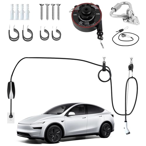 Flexible charging Universal EV Overhead Retractable Cable Management System for Tesla & Other Electric Vehicles Garage Charging Cable Organizer for All Level 2 Chargers-Mounts to Ceiling and Wall