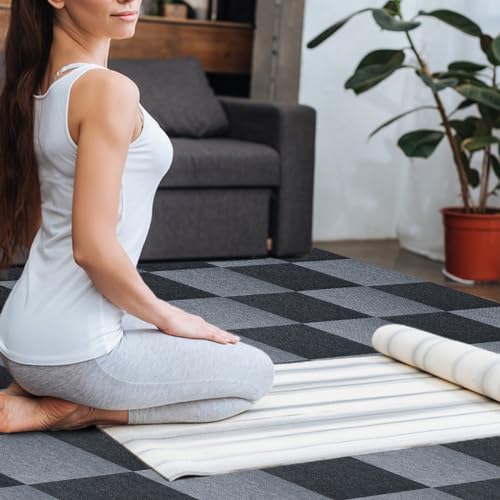 Carpet Tiles Peel and Stick, Self Adhesive Carpet Floor Tile 10 Tiles/10 sq Ft Anti-Slip Squares Soft Padded Carpet Tiles for Kitchen Bedrooms Indoor Outdoor(12" x 12")