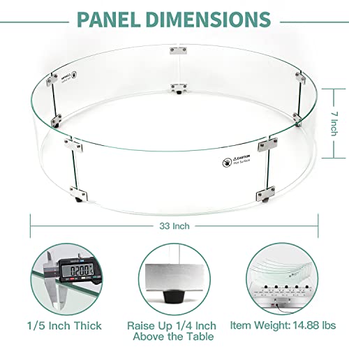 Apromise Fire Pit Wind Guard - 33" X 7" Round Fire Pit Glass Wind Guard | Clear Tempered Glass Wind Guards For Fire Pits | Firepit Glass Wind Guard With Hard Aluminum Corner Bracket & Rubber Feet #TOP1