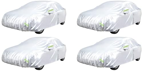 Image of Amazon Basics Silver Weatherproof Car Cover, 150D Oxford, UV Protection, Snow Protection, Dustproof for Sedans up to 200 inch, with Door Zipper (Pack of 4)
