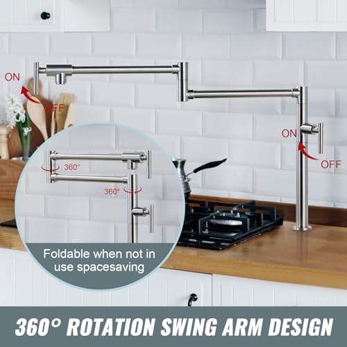 Aleasha 2319400 Pot Filler Faucet For Kitchen Sink, Deck Mount Pot Faucets Over Stove, Solid Brass Folding Pot Filler Faucet, Brushed Nickel Kitchen Pot Faucet thumb #2