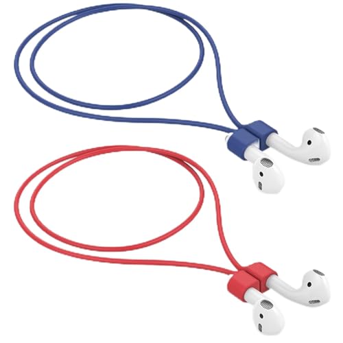 【2 Pack】 Ultra Strong Magnetic Anti-Lost Straps for AirPods, Colorful Soft Silicone Sports Lanyard Compatible with AirPods 1&2 / AirPods 3rd / AirPods Pro 1st&2nd Gen, Neck Rope Cord - Red+Blue
