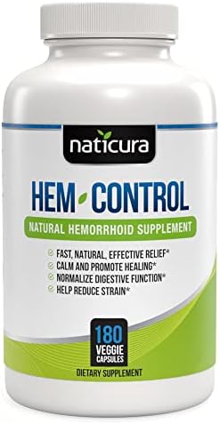 Naticura Hem-Control Natural Hemorrhoid Supplement - Vegan Herbal Supplement with Psyllium Husks, Witch Hazel, and Ginger Root - Vegan - 180 Count - Digestive Support for Bowel Movement Regularity
