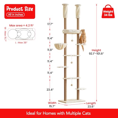 Árbol para gatos ajustable 234-258 cm con 7 niveles miniatura 6