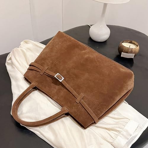 Bolso Tote de gamuza marrón para mujer miniatura 5