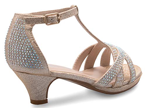 Image of Olivia K Girl's Glitter Leatherette Open Toe Strappy Ankle T Strap Kitten Heel Sandal (Toddler /Little Girl)