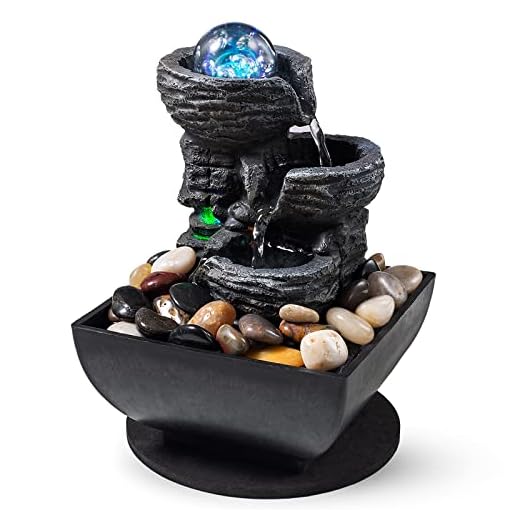 Tabletop Fountain Indoor Waterfall Meditation Fountain Like Layers of Rock Desktop Water Feature Includes Many Natural River Rock LED Lights Rolling Decorative Bubble Balls