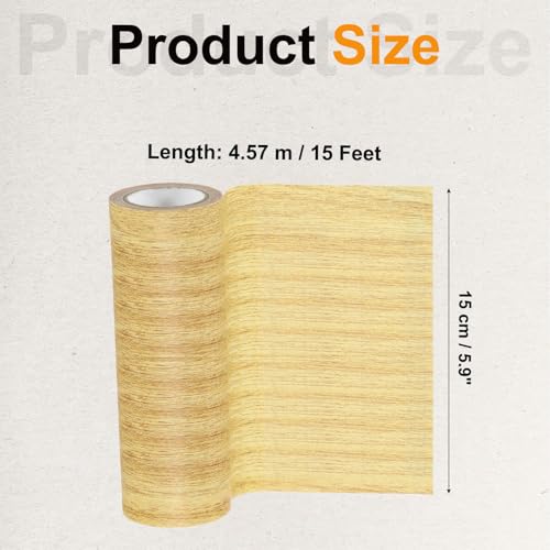 Image of PATIKIL Wood Grain Tape 6 inch x 15 Ft, Self-Adhesive Wood Texture Repair Tape Realistic Wooden Effect Patch for Furniture Cabinets Floor Walls,Yellow Oak