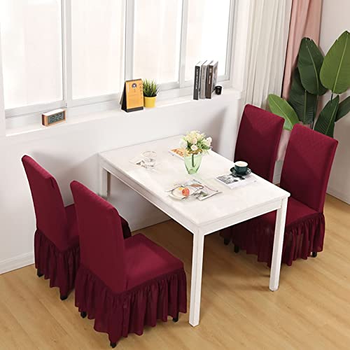Housse chaises polyester motif losange rouge vineux 6 pièces - 4