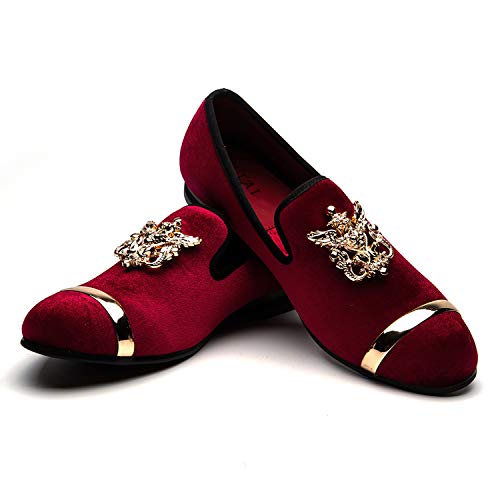 Image of Men Genuine Leather Mens Metallic Textured Slip-on Glitter Loafers Shoes, Red/02, 9 US