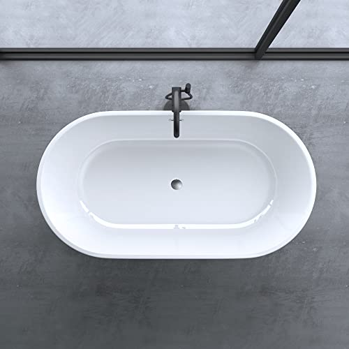 doporro Freistehende Design-Badewanne oval Vicenza520OA 150x79x59cm inkl. Ablaufgarnitur und Überlauf aus Acryl in Weiß und DIN-Anschlüssen