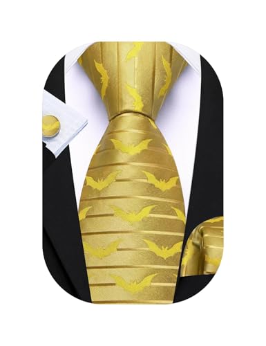 Image of Barry.Wang Man Tie Sets Batman Extra Long Necktie Silk Woven Handkerchief Cufflinks Festival Party Gift Gold