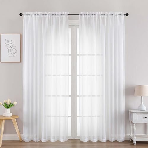 Image of Chyhomenyc White Sheer Curtains 78 Inches Long 2 Panels Set for Living Room, Light Filtering Voile Lightweight Bedroom Curtains, Solid Window Treatment Drapes, Each 59W x 78L