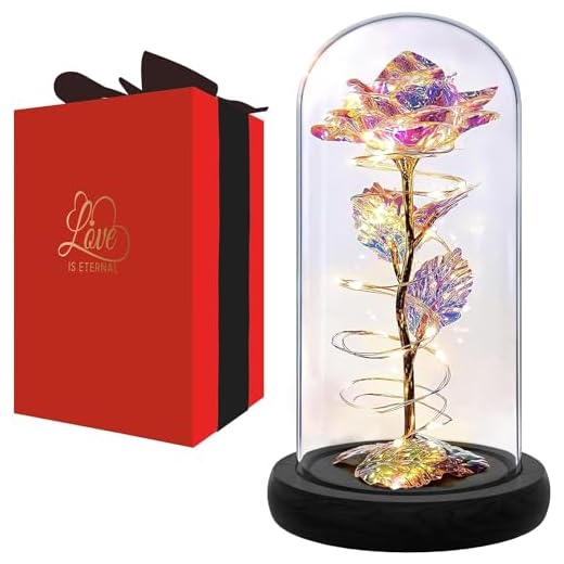 Norcalway Galaxy Rose – Presentes de flor de rosa para mulheres | Flor de vidro em cúpula de vidro | Flores iluminadas de rosa de vidro | Presentes femininos para o Natal | Presente de flor de rosa encantada