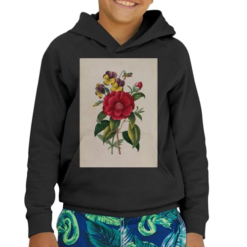 Sweat à capuche enfant Camelia illustration botanique ancienne en coton premium par Fabulous - 2